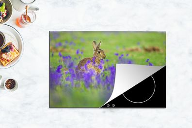Herdabdeckplatte - 80x52 cm - Verschwommene Sternhyazinthen mit einem Kaninchen in de