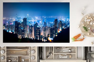 Herdabdeckplatte - 85x52 cm - Eine Luftaufnahme von Hongkong bei Nacht