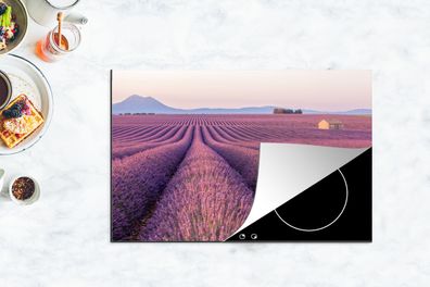 Herdabdeckplatte - 80x52 cm - Ein strukturiertes Lavendelfeld bei Sonnenaufgang