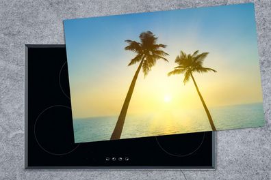 Herdabdeckplatte - 80x52 cm - Strand - Sonnenuntergang - Palmen