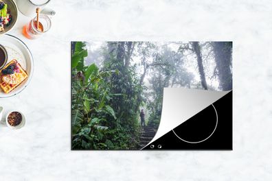 Herdabdeckplatte - 78x52 cm - Eine Treppe durch den nebligen tropischen Regenwald von