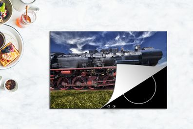 Herdabdeckplatte - 80x52 cm - Dampflokomotive auf einem Feld