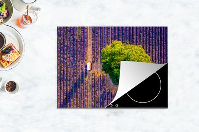 Herdabdeckplatte - 70x52 cm - Luftaufnahme eines großen Baumes in einem Lavendelfeld
