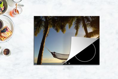 Herdabdeckplatte - 70x52 cm - Palme - Hängematte - Sonnenuntergang