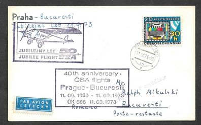 Flugpost-Tschechoslowakei-40. Jahrestag CSA Flug Prag--Bukarest-