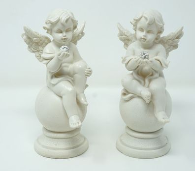 2 Stück Engelfiguren sitzend auf Kugel Putte Schutzengel Angel Skulptur Engel