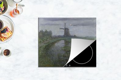Herdabdeckplatte - 60x52 cm - Windmühle auf der Gein bei Mondschein - Piet Mondrian