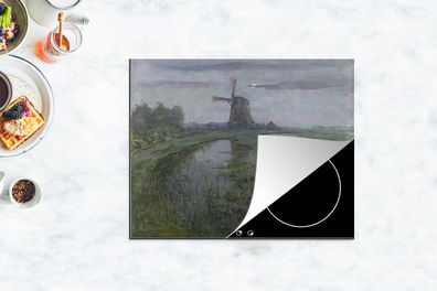 Herdabdeckplatte - 65x52 cm - Windmühle auf der Gein bei Mondschein - Piet Mondrian