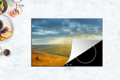 Herdabdeckplatte - 78x52 cm - Toskana - Heuballen - Sonne