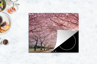 Herdabdeckplatte - 65x52 cm - Sakura-Bäume an einem klaren Tag