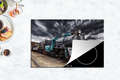 Herdabdeckplatte - 80x52 cm - Dunkle Wolken über der Dampflokomotive