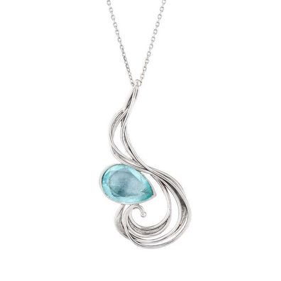 Tropfen Aquamarin-Stein aus 925 Sterlingsilber schöne und elegante Damen Halskette