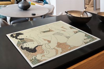 Herdabdeckplatte - 80x52 cm - Paar beim Liebesspiel - Gemälde von Katsushika Hokusai