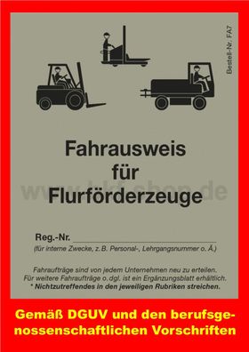Fahrausweis Mitgänger Flurförderzeuge Elektro Hubwagen Ameise Hochhubwagen DGUV 