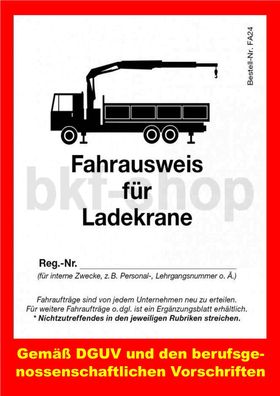 Fahrausweis Ladekran LKW-Kran Fahrzeugkran Autokran Raupenkran Anhängerkran