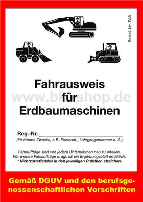 Fahrausweis Erdbaumaschinen Baggerschein Erbaumaschinenführer Vorlage Vordruck