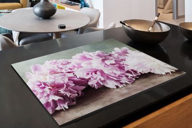 Herdabdeckplatte - 80x52 cm - Rosa Pfingstrosen auf dem Tisch