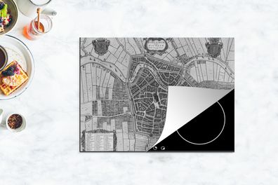 Herdabdeckplatte - 70x52 cm - Karte - Haarlem - Schwarz und Weiß