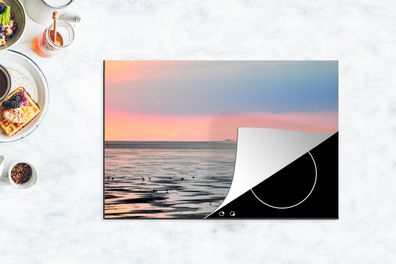 Herdabdeckplatte - 78x52 cm - Meer - Vogel - Sonne
