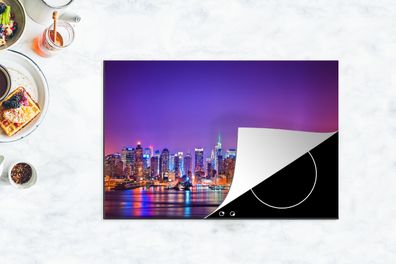 Herdabdeckplatte - 78x52 cm - New York - Skyline - Lila