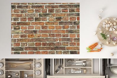Herdabdeckplatte - 70x52 cm - Backstein - Braun - Orange - Wand