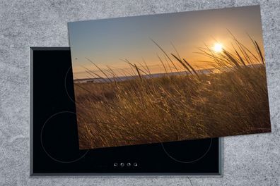 Herdabdeckplatte - 78x52 cm - Ostsee - Schilf - Sonnenuntergang