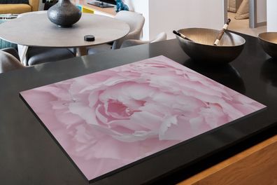Herdabdeckplatte - 78x52 cm - Nahaufnahme und Draufsicht einer rosa Pfingstrose