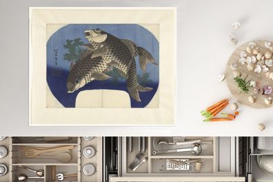 Herdabdeckplatte - 65x52 cm - Zwei Karpfen - Gemälde von Katsushika Hokusai