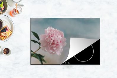Herdabdeckplatte - 78x52 cm - Rosa Pfingstrose auf grauem Hintergrund