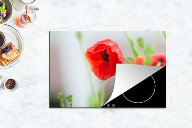 Herdabdeckplatte - 80x52 cm - Tau auf einer roten Mohnblume