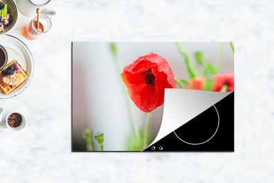 Herdabdeckplatte - 78x52 cm - Tau auf einer roten Mohnblume