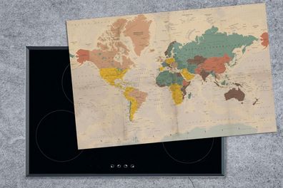 Herdabdeckplatte - 80x52 cm - Weltkarte - Vintage - Atlas
