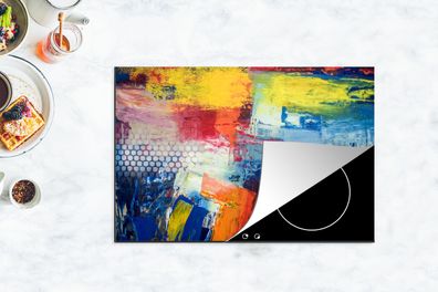 Herdabdeckplatte - 78x52 cm - Primäre Pinselstriche auf einem Gemälde