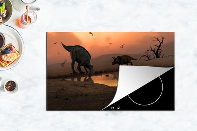 Herdabdeckplatte - 90x52 cm - Dinosaurier - Wilde Tiere - Zeichnung