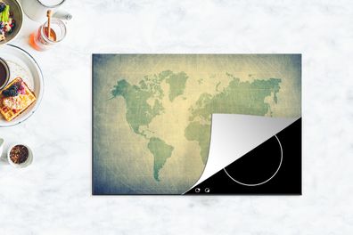 Herdabdeckplatte - 78x52 cm - Weltkarte - Globus - Grün