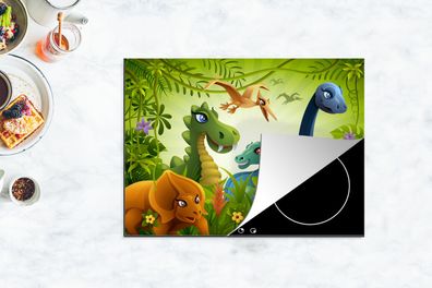 Herdabdeckplatte - 70x52 cm - Dinosaurier - Tiere - Dschungel - Illustration