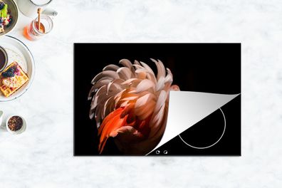 Herdabdeckplatte - 78x52 cm - Flamingo - Federn - Licht - Makro