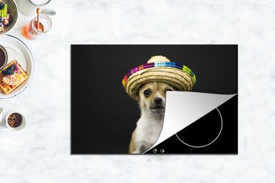 Herdabdeckplatte - 80x52 cm - Hund - Sombrero - Schwarz