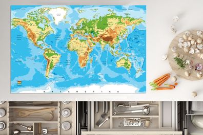 Herdabdeckplatte - 80x52 cm - Weltkarte - Atlas - Farben