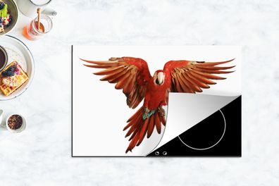 Herdabdeckplatte - 80x52 cm - Ara - Vogel - Federn - Weiß