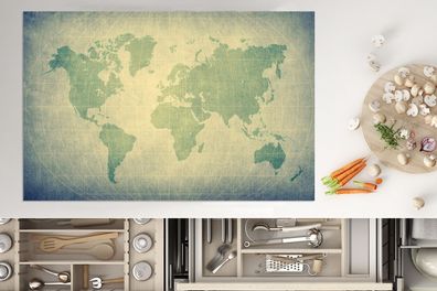 Herdabdeckplatte - 80x52 cm - Weltkarte - Globus - Grün