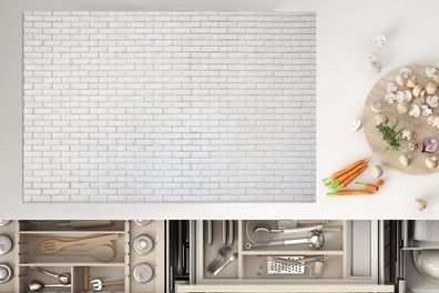 Herdabdeckplatte - 80x52 cm - Weiß - Wand - Ziegel