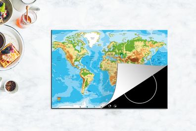 Herdabdeckplatte - 78x52 cm - Weltkarte - Atlas - Farben