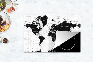 Herdabdeckplatte - 80x52 cm - Weltkarte - Schwarz - Weiß - Atlas