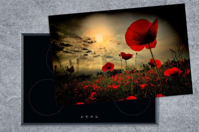 Herdabdeckplatte - 78x52 cm - Mohnblumen am Abend