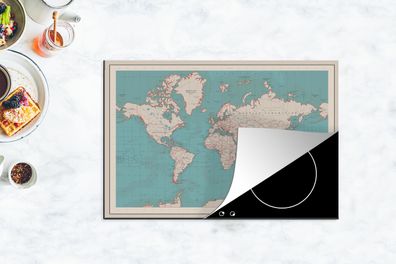 Herdabdeckplatte - 78x52 cm - Weltkarte - Vintage - Atlas