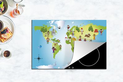 Herdabdeckplatte - 80x52 cm - Weltkarte - Kinder - Natur - Illustration