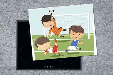 Herdabdeckplatte - 65x52 cm - Eine Illustration von drei Kindern, die Fußball spielen