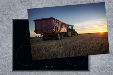 Herdabdeckplatte - 78x52 cm - Traktor - John Deer - Sonnenuntergang