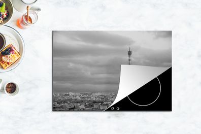 Herdabdeckplatte - 78x52 cm - Beleuchteter Eiffelturm in der Abenddämmerung